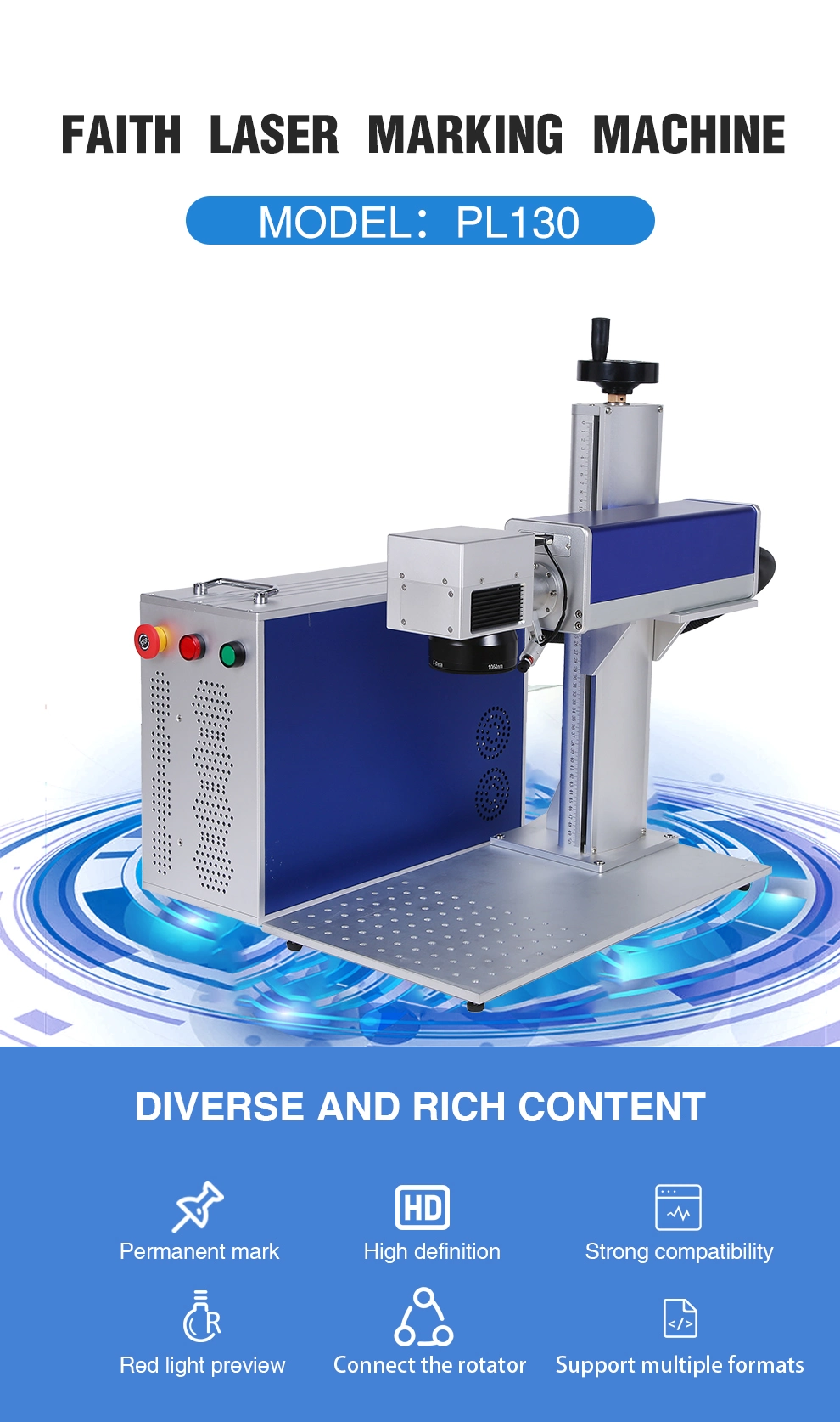 Faith 20/30/50/80W/100W 3D Color CO2 UV Fiber Production Line Galvo Fiber Laser Printer Marking CNC Engraving Machine for PVC PE Pipe