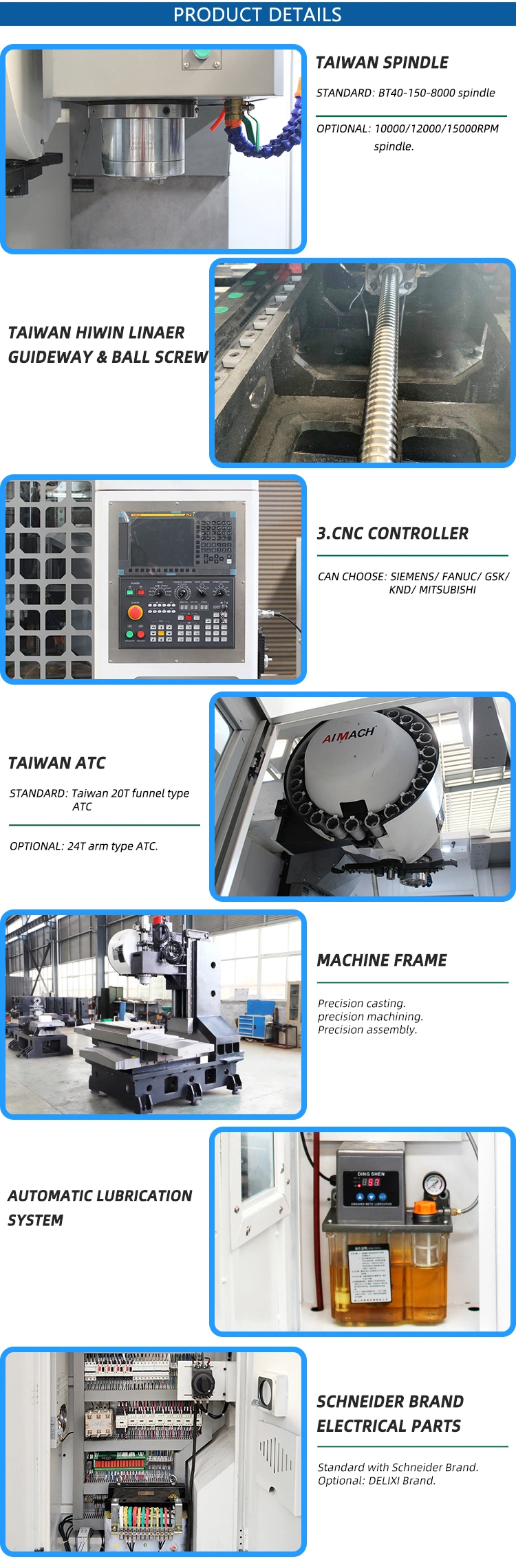 China Manufacturer Vmc Vertical CNC Machining Center CNC Milling Center with 3 Axis 4 Axis 5 Axis